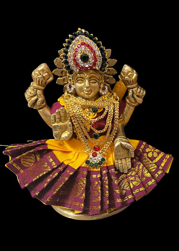 Sarees for very small idols (less than 4 inches) made of Plain Silk (Not Pure Silk) - Yellow lehenga with Maroon border and Maroon blouse