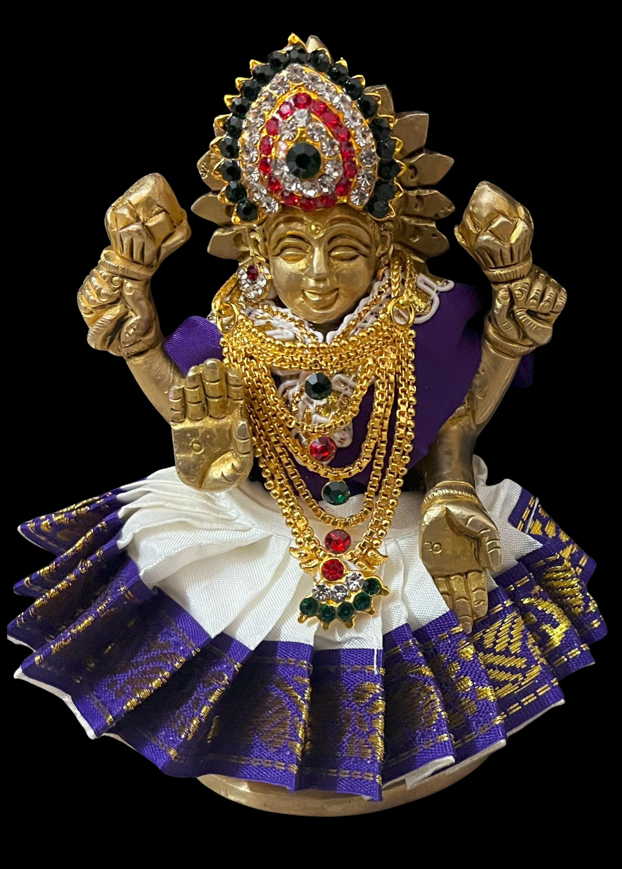 Sarees for very small idols (less than 4 inches) made of Plain Silk (Not Pure Silk) - White lehenga with Purple border and Purple blouse 1