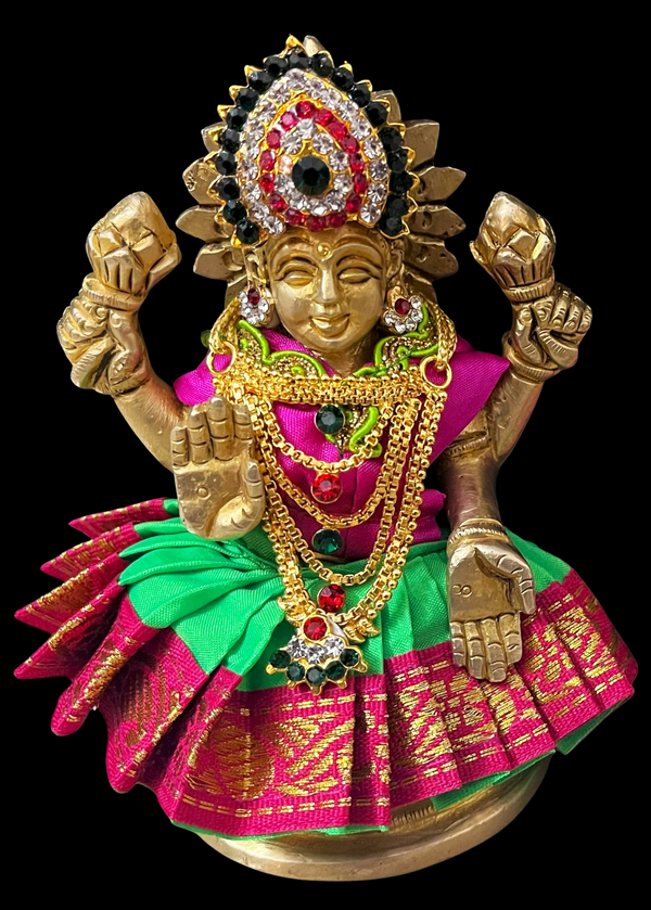 Sarees for very small idols (less than 4 inches) made of Plain Silk (Not Pure Silk) - Parrot Green lehenga with Pink border and Pink blouse
