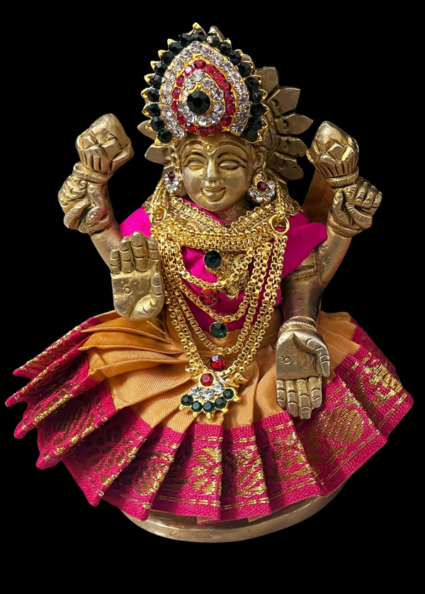 Sarees for very small idols (less than 4 inches) made of Plain Silk (Not Pure Silk) - Light Gold lehenga with Majenta border and Majenta blouse