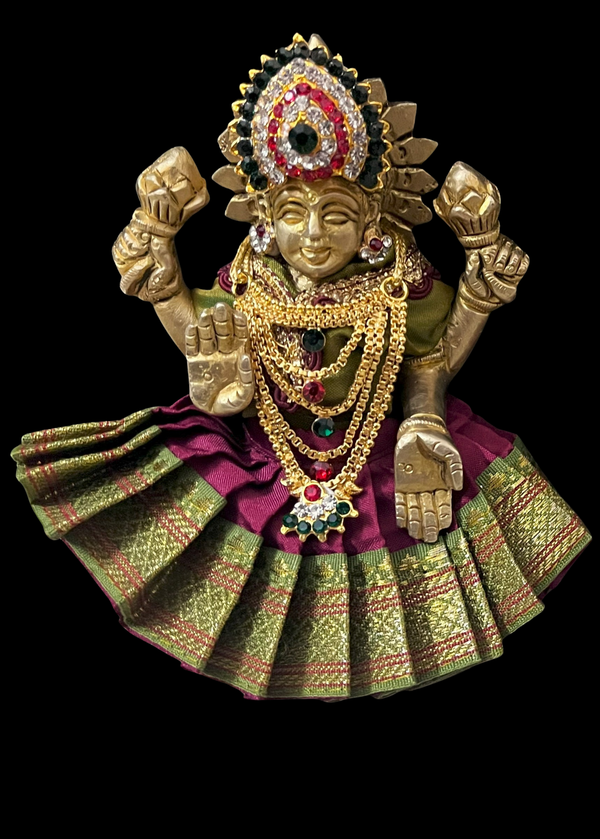 Sarees for very small idols (less than 4 inches) made of Plain Silk (Not Pure Silk) - Wine lehenga with Sap Green border and Sap Green blouse