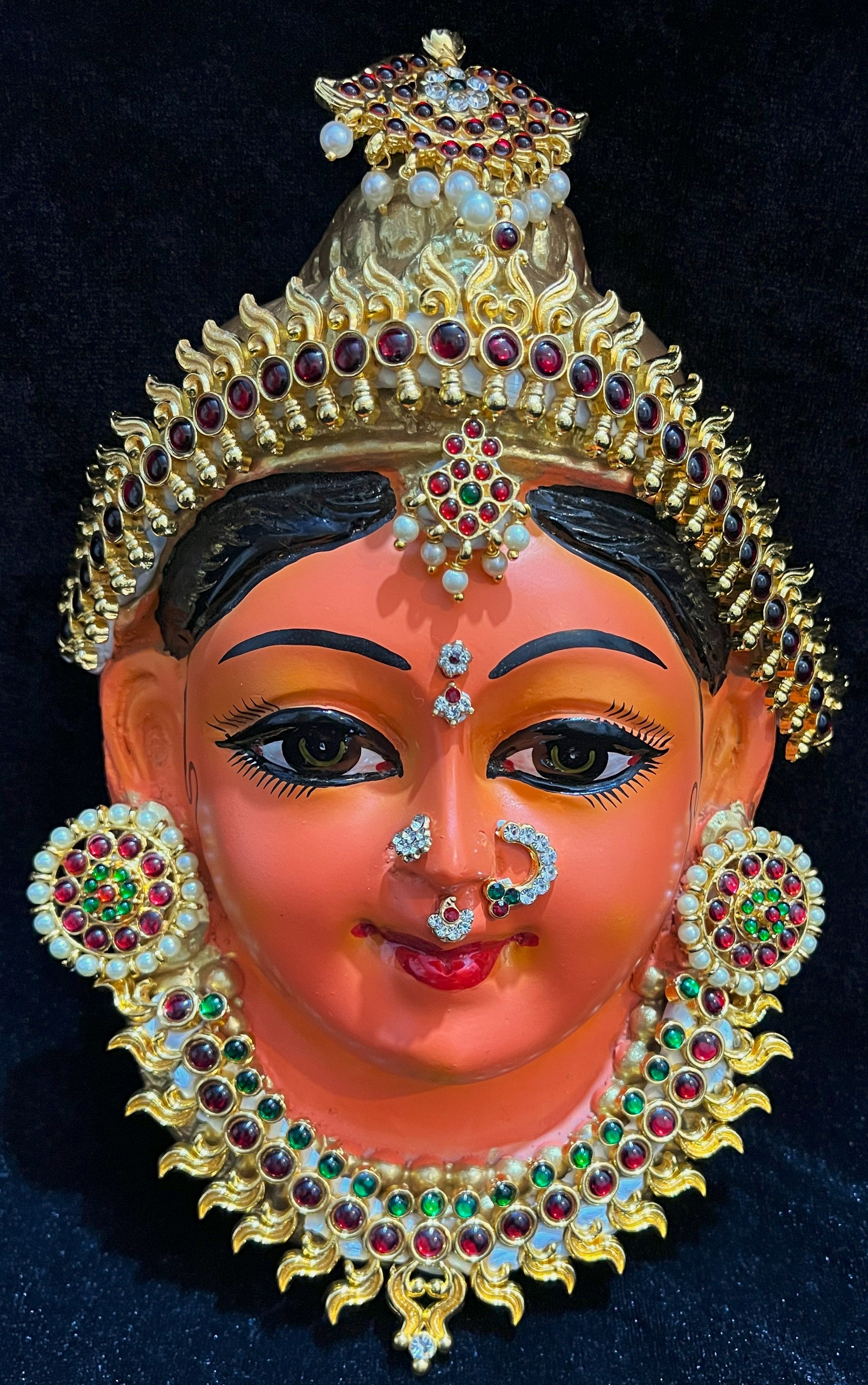 Premium Lakshmi Fiber Half Face with Jewellery – 9 Inch (can be tied to coconut) - Orange 1