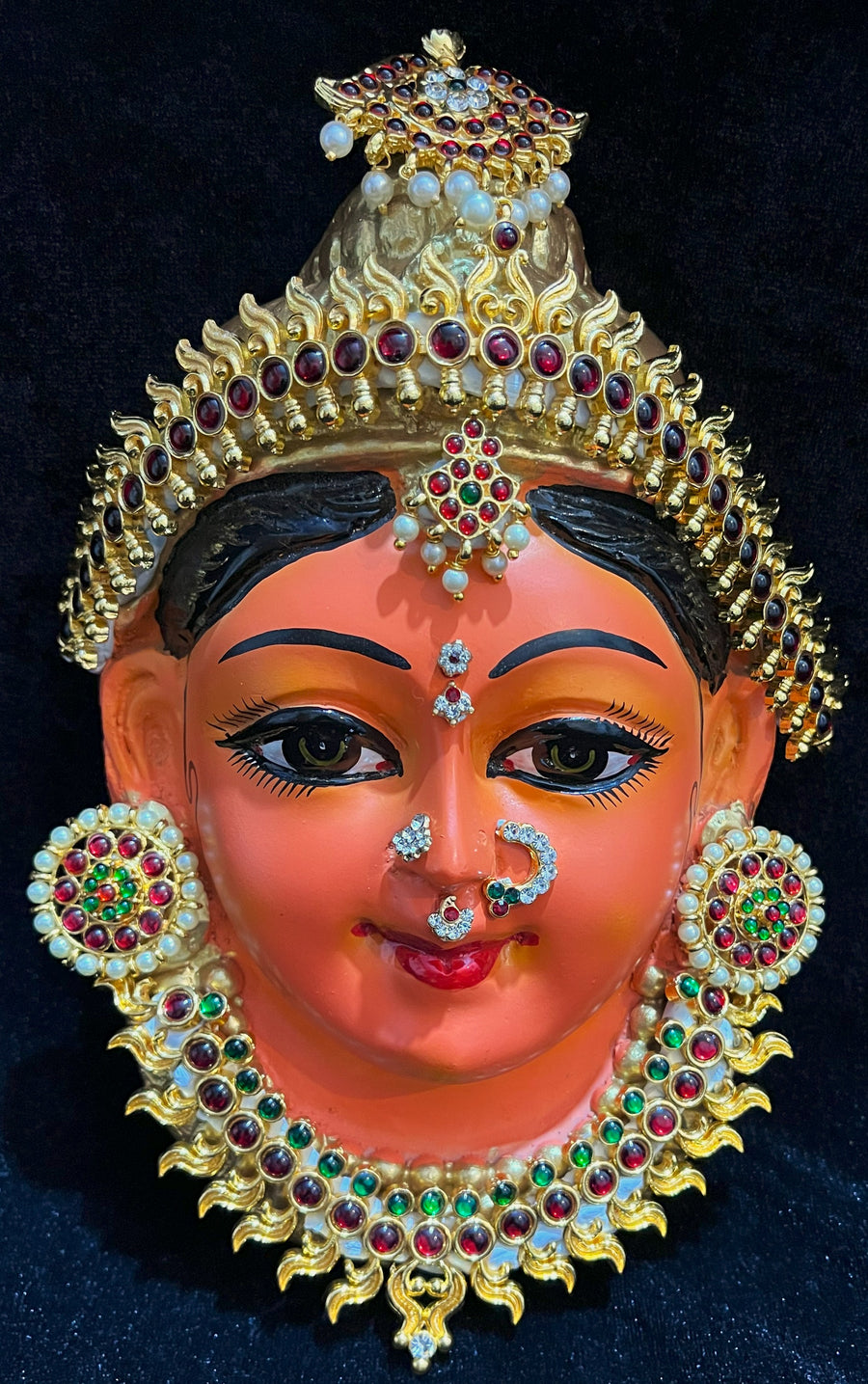 Premium Lakshmi Fiber Half Face with Jewellery – 9 Inch (can be tied to coconut) - Orange