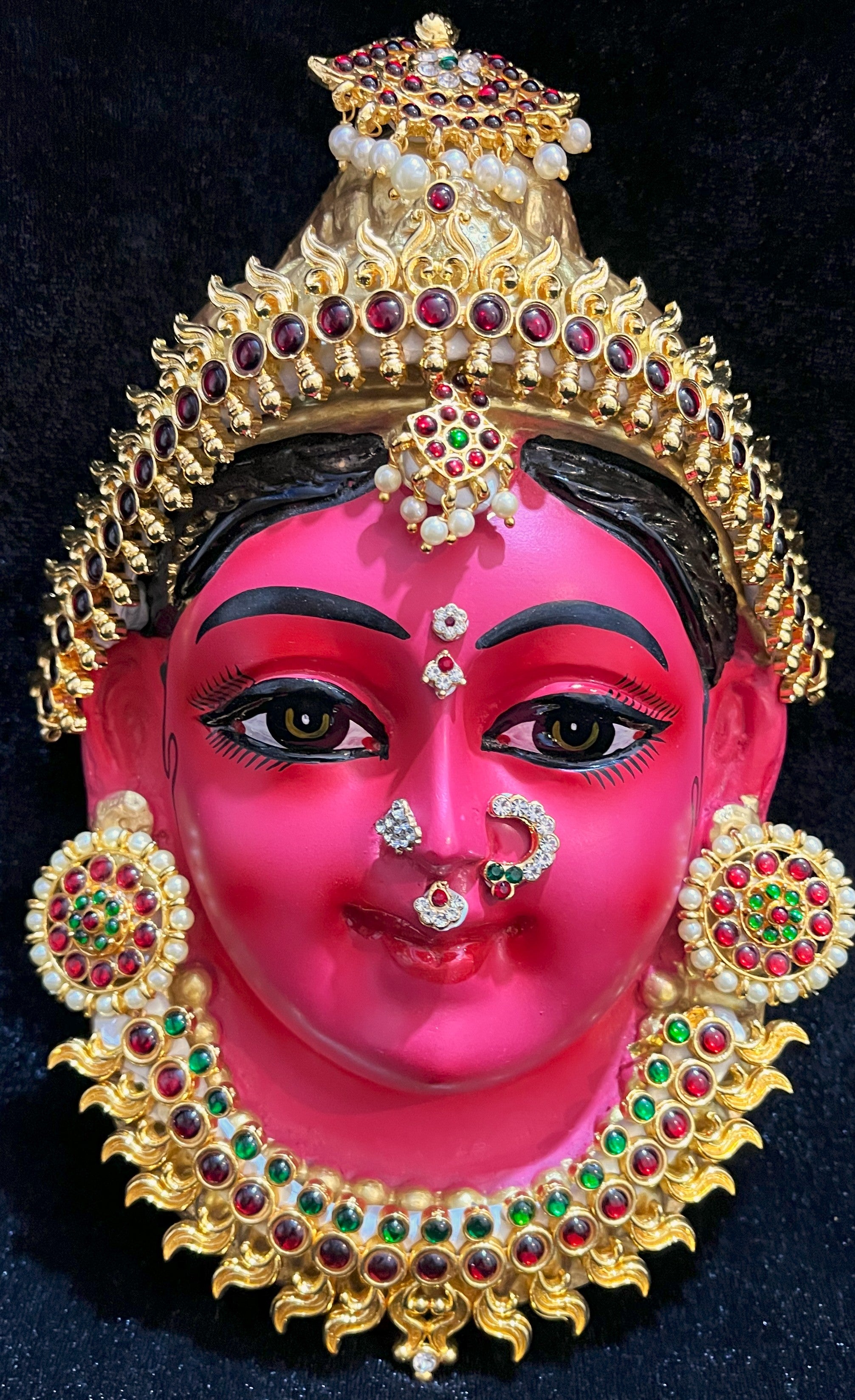 Premium Lakshmi Fiber Half Face with Jewellery – 9 Inch (can be tied to coconut) - Red 1