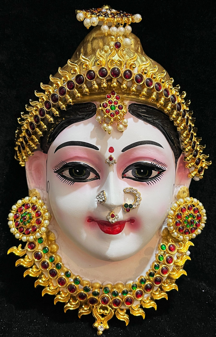 Premium Lakshmi Fiber Half Face with Jewellery – 9 Inch (can be tied to coconut) - White