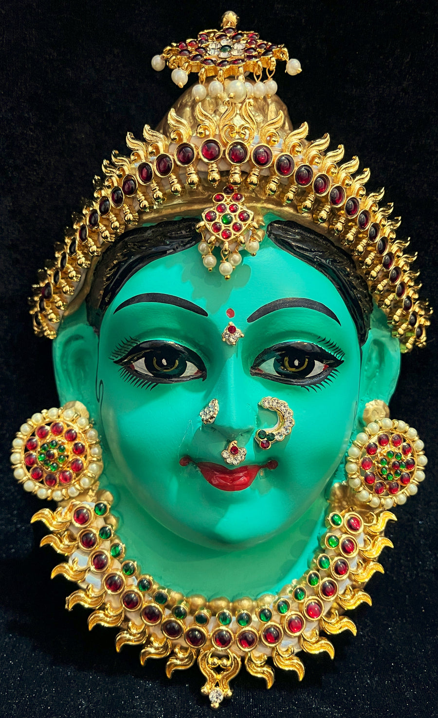 Premium Lakshmi Fiber Half Face with Jewellery – 9 Inch (can be tied to coconut) - Green