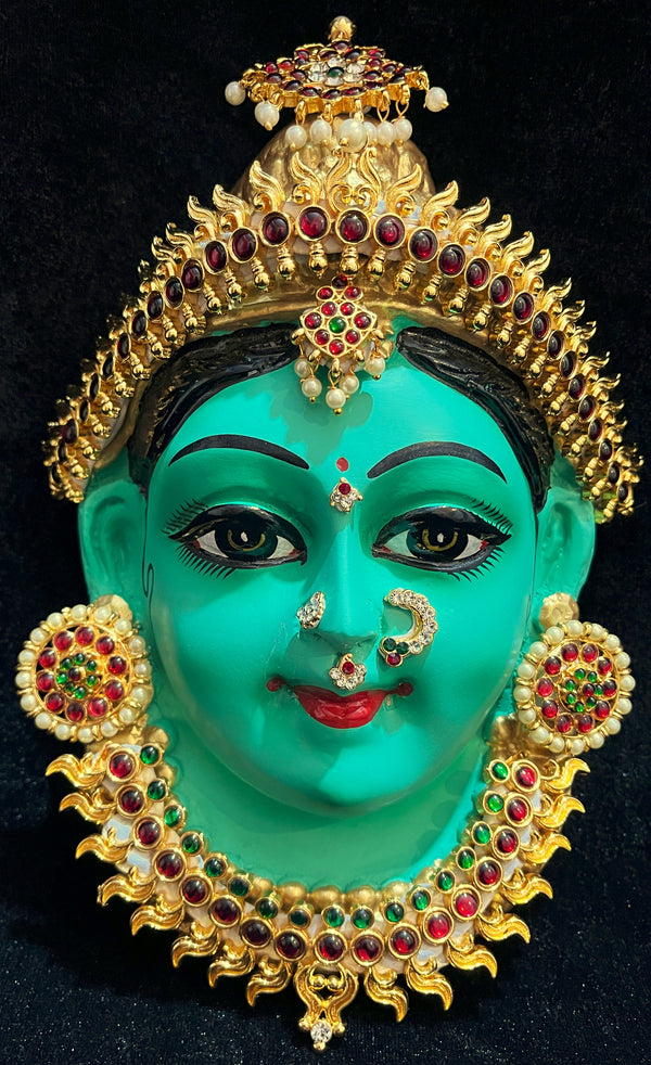 Premium Lakshmi Fiber Half Face with Jewellery – 9 Inch (can be tied to coconut) - Green