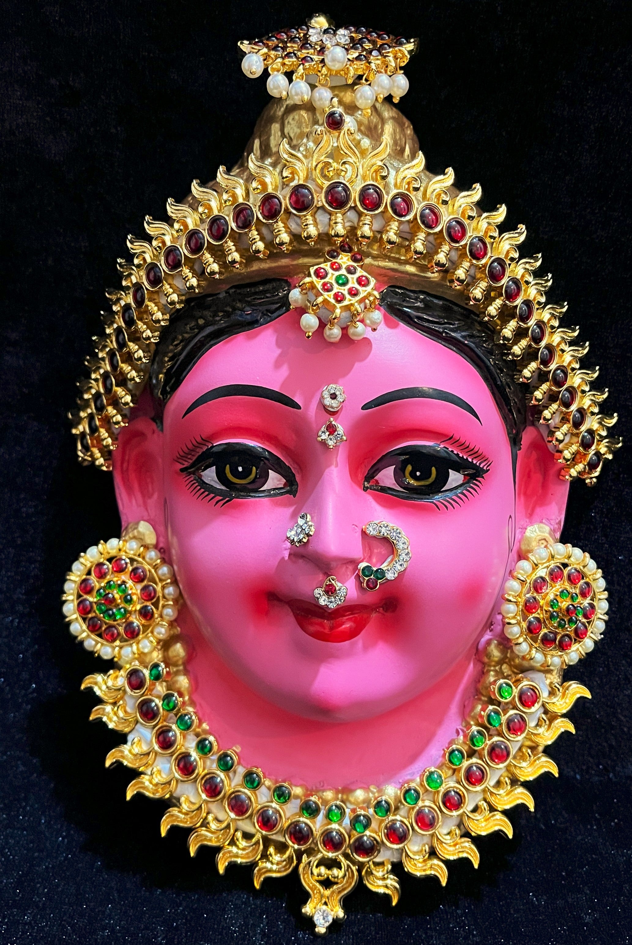 Premium Lakshmi Fiber Half Face with Jewellery – 9 Inch (can be tied to coconut) - Pink 1