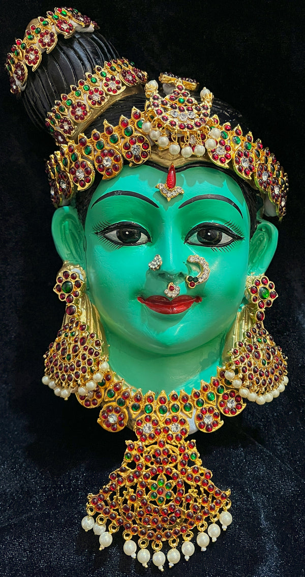 Premium Andal / Godadevi / Meenakshi Fiber Half Face with Jewellery – 9.5 Inch (can be tied to coconut) - Green