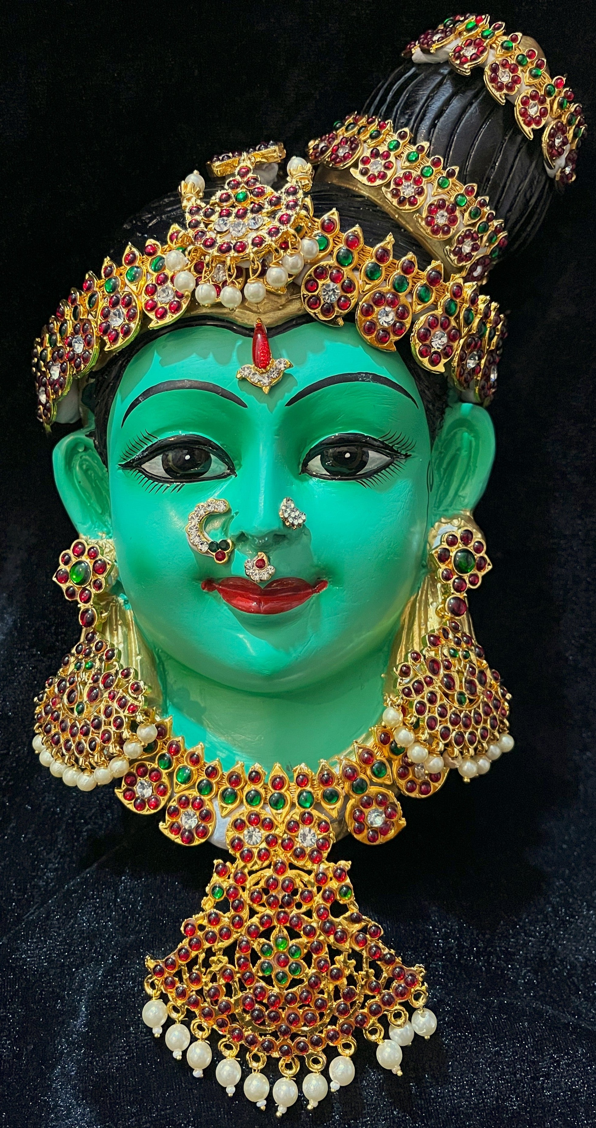 Premium Andal / Godadevi / Meenakshi Fiber Half Face with Jewellery – 9.5 Inch (can be tied to coconut) - Green 1