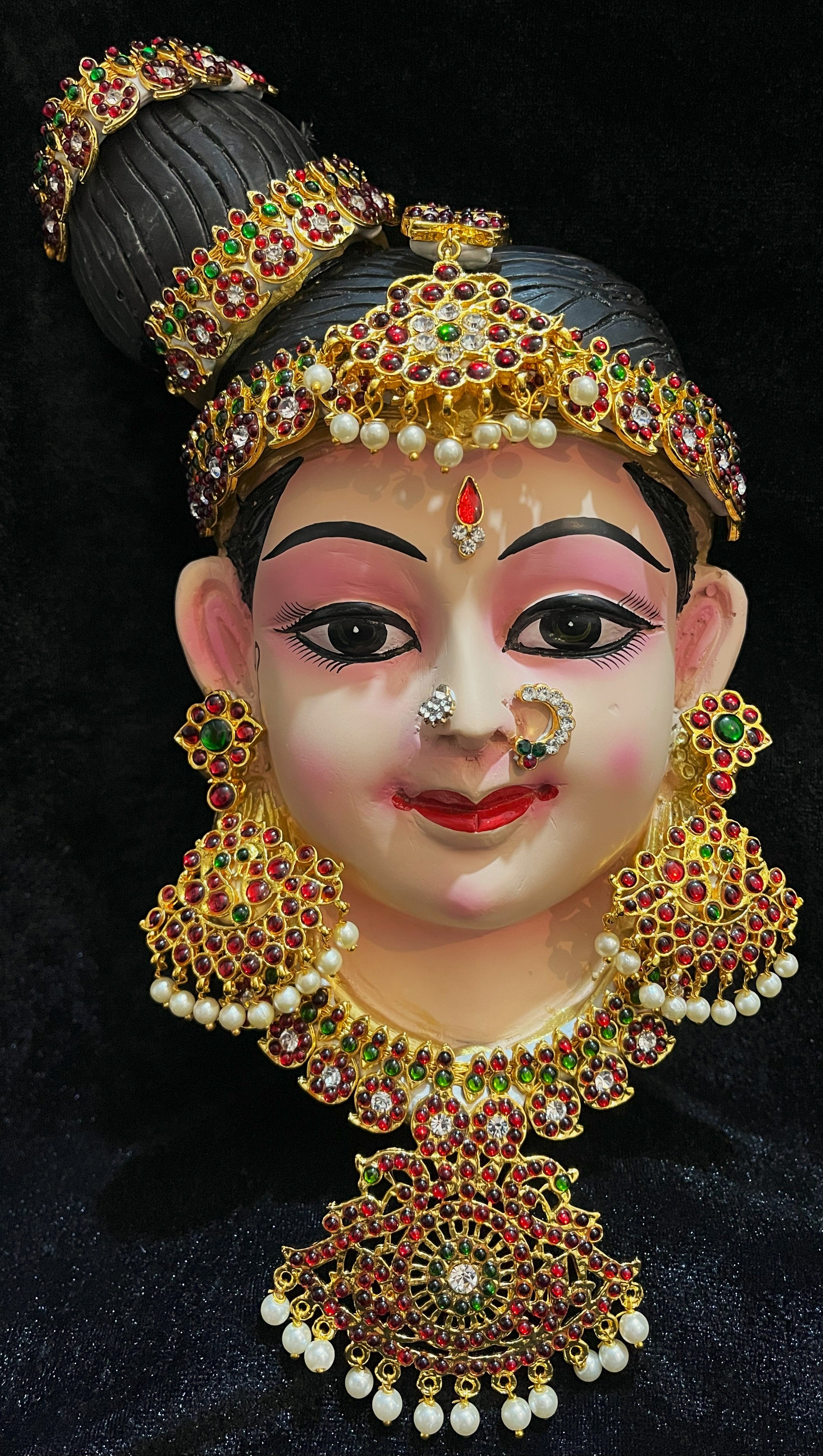 Premium Andal / Godadevi / Meenakshi Fiber Half Face with Jewellery – 9.5 Inch (can be tied to coconut) - Skin 1