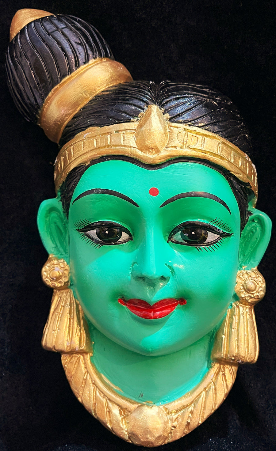 Premium Andal / Godadevi / Meenakshi Fiber Half Face with Jewellery – 9.5 Inch (can be tied to coconut) - Green