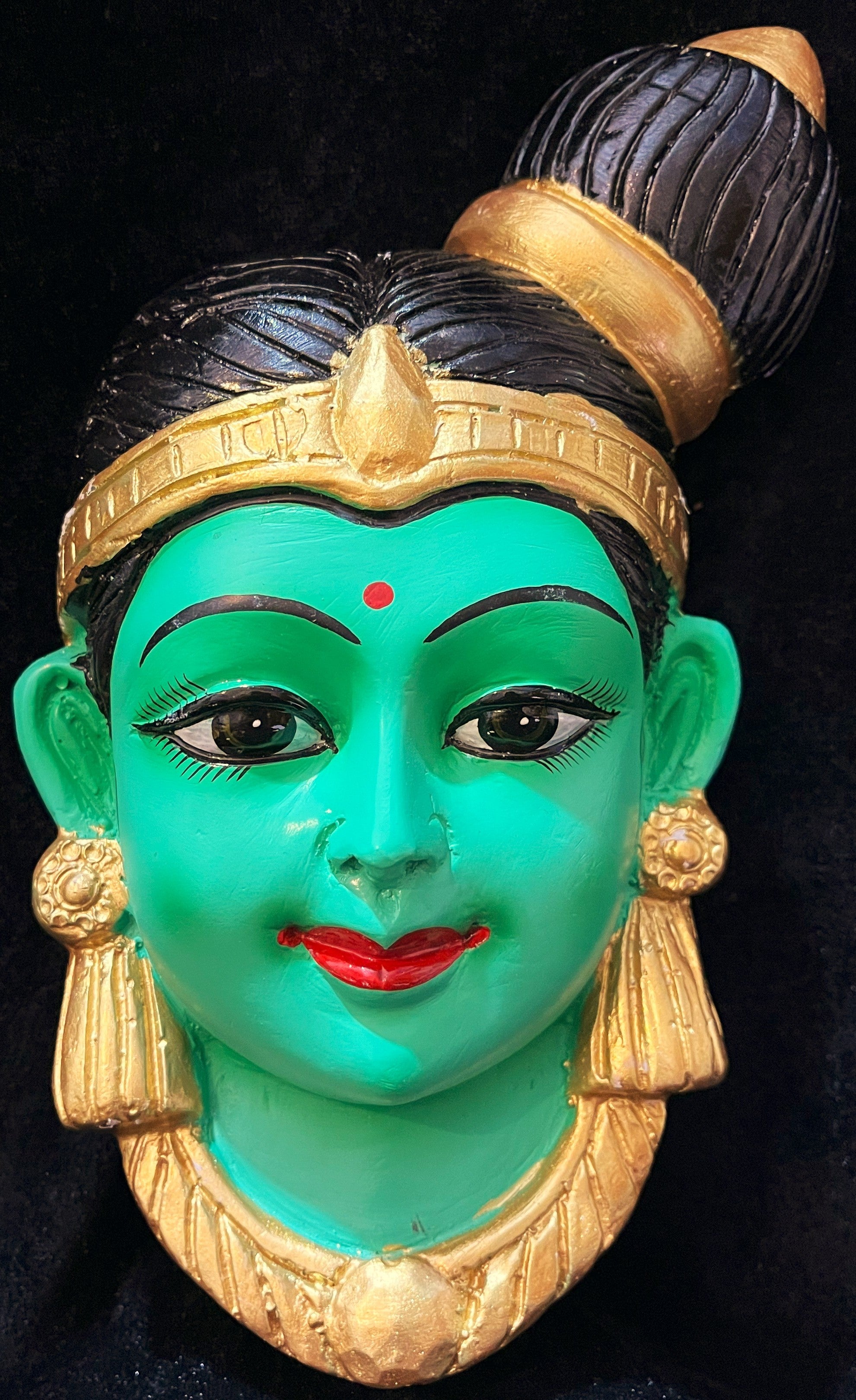 Premium Andal / Godadevi / Meenakshi Fiber Half Face with Jewellery – 9.5 Inch (can be tied to coconut) - Green 1