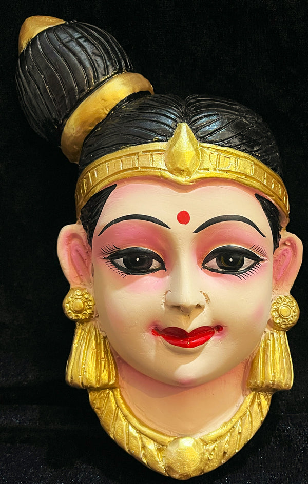 Premium Andal / Godadevi / Meenakshi Fiber Half Face with Jewellery – 9.5 Inch (can be tied to coconut) - Skin