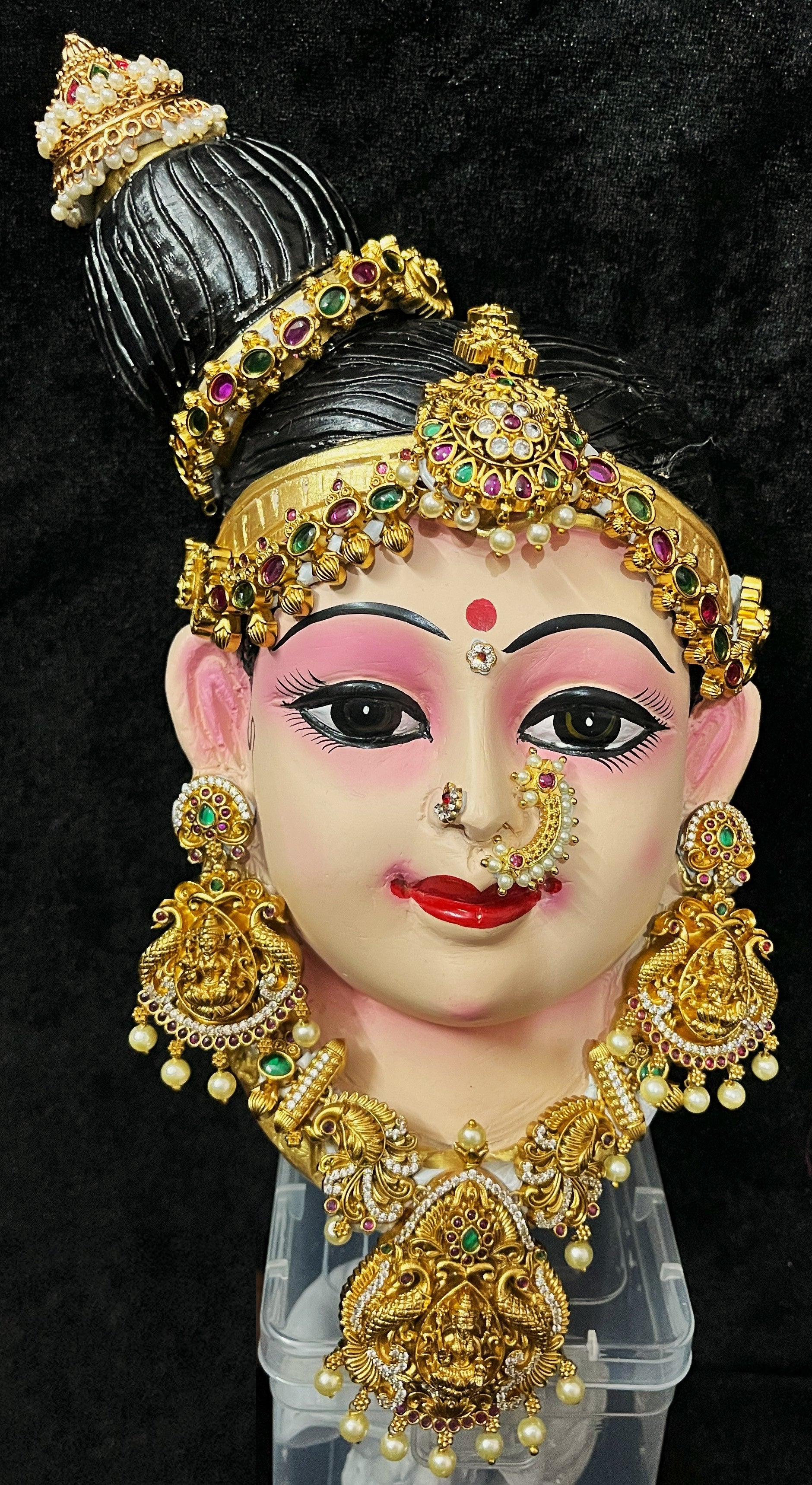 Premium Andal / Godadevi / Meenakshi Fiber Half Face with Jewellery – 9.5 Inch (can be tied to coconut) - Skin 1
