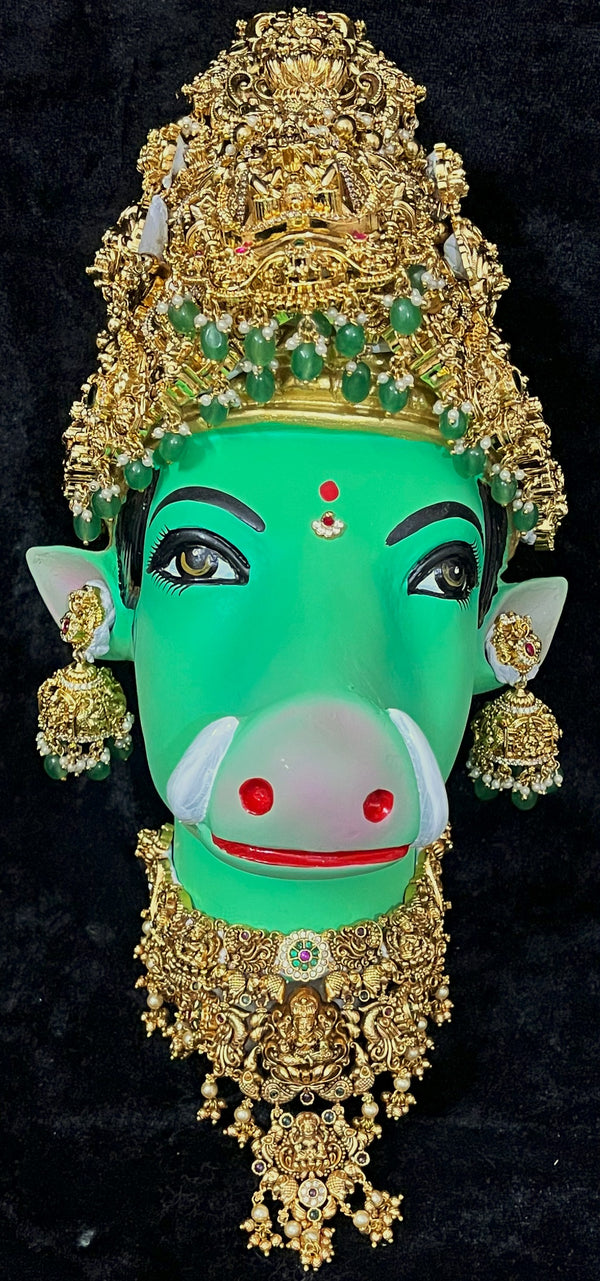 Premium Varahi Fiber Full Face with Jewellery – 10.5 Inch (cannot be tied to coconut) - Green