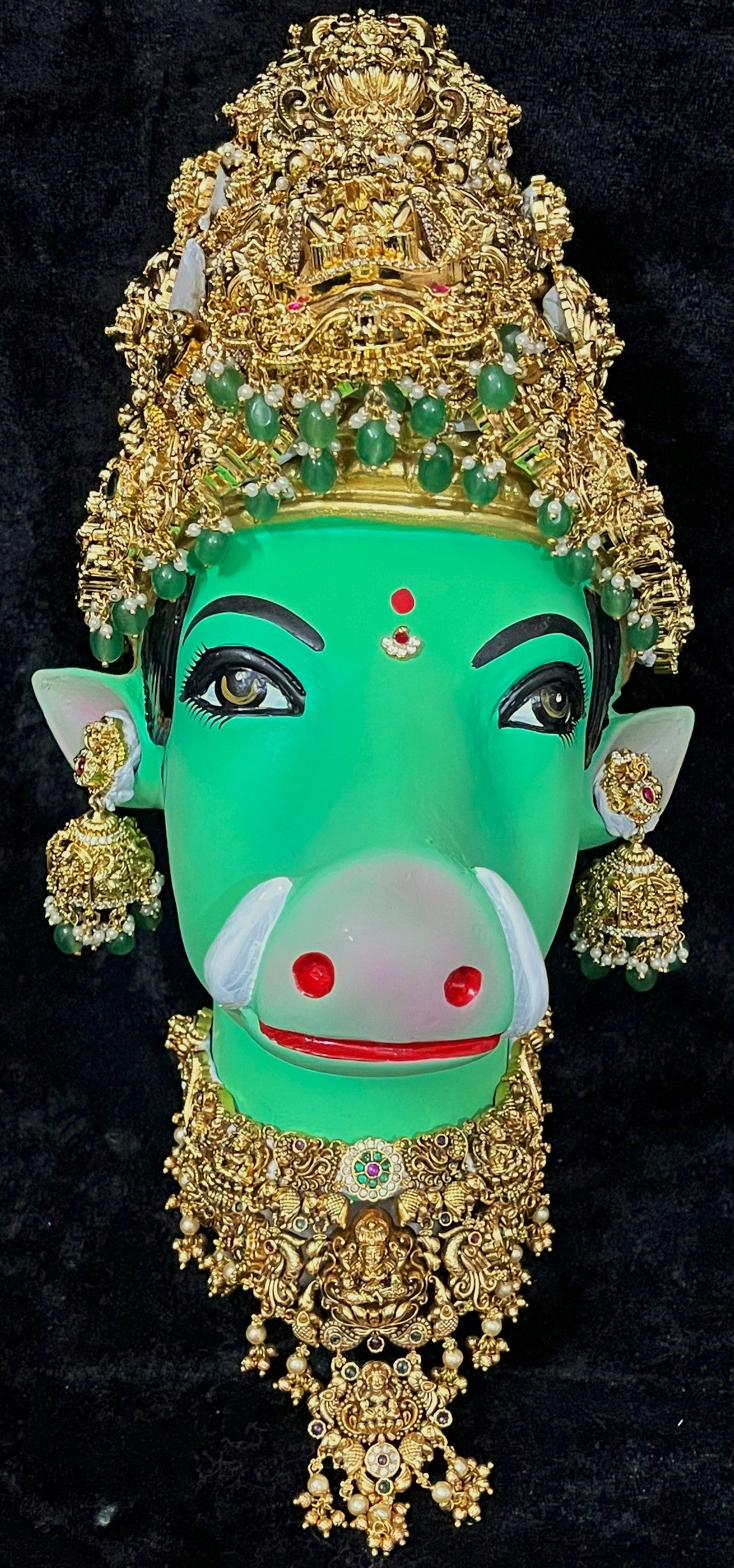 Premium Varahi Fiber Full Face with Jewellery – 10.5 Inch (cannot be tied to coconut) - Green 1