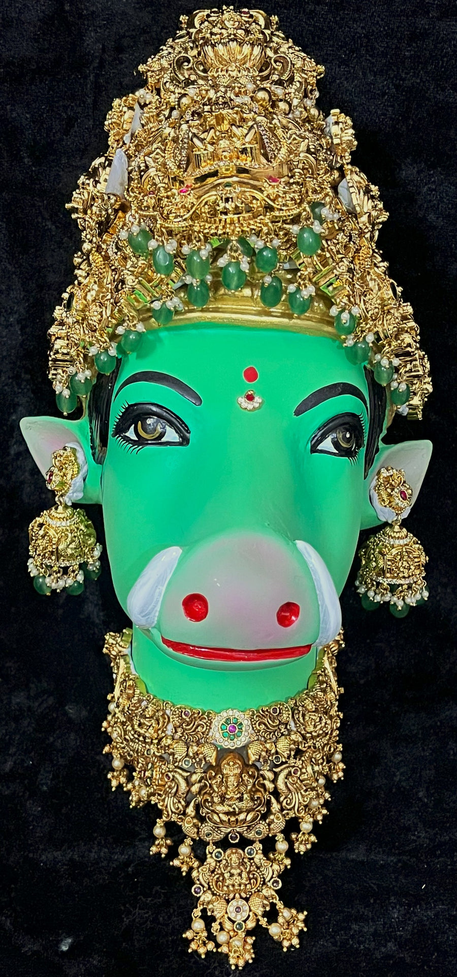 Premium Varahi Fiber Full Face with Jewellery – 10.5 Inch (cannot be tied to coconut) - Green