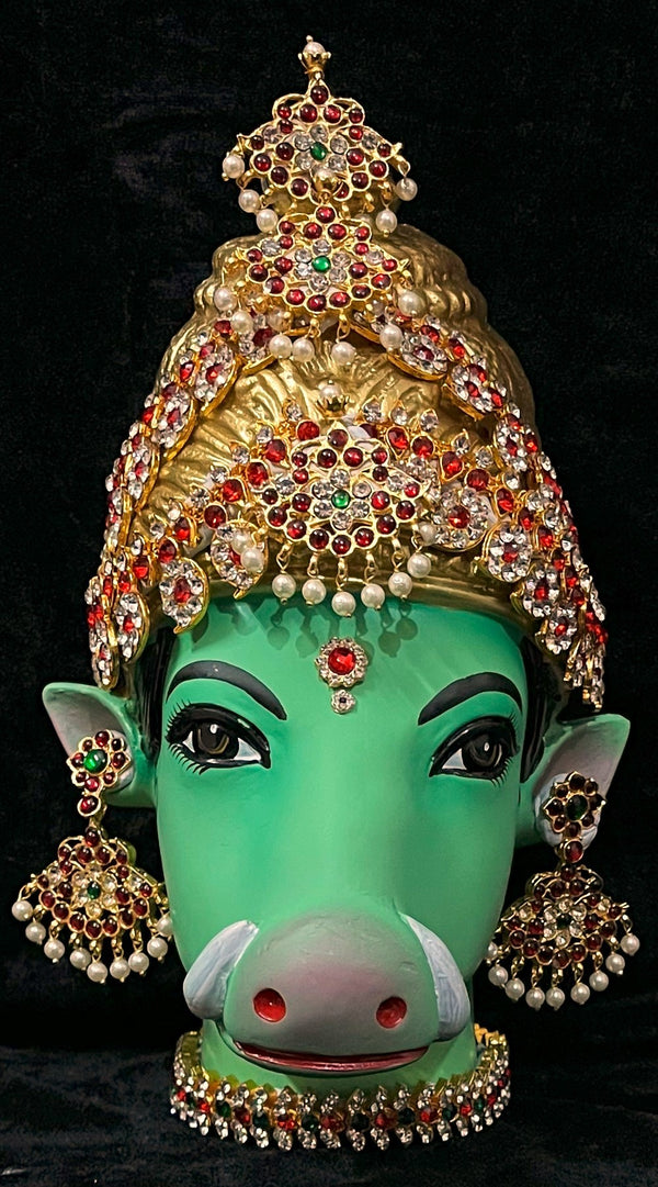 Premium Varahi Fiber Full Face with Jewellery – 10.5 Inch (cannot be tied to coconut) - Green